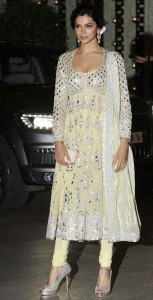 Deepika Padukone in silver pep toe heels