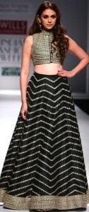 Payal Singhal’s Creation, Crop top with collar and heavy embroidery and a flare skirt.