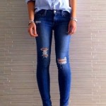 Ripped Skinny Fit Denim, ripped effect on knee