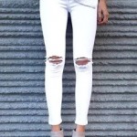 Ripped Skinny Fit Denim, ripped effect on knee and asymmetric torn out effect