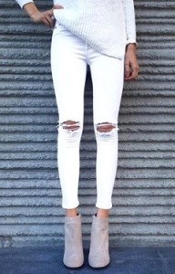 Ripped Skinny Fit Denim, ripped effect on knee and asymmetric torn out effect