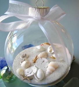 Glass Ornament with shells and sand