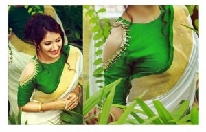 Cold shoulder blouse with traditional saree
