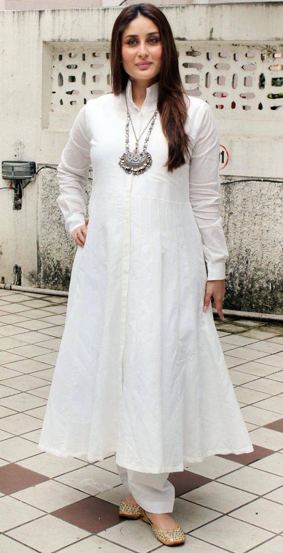 Casual clair cotton white Handprinted Anarkali Gown