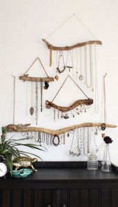 Wooden sticks for jewellery storage