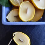 natural candle in lemon peel