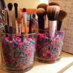 Reuse glass jar to keep makeup brushes