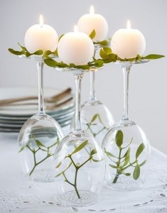 Decoration with candles and real leaf
