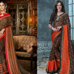 Orange and black Brasso saree