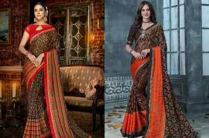 Orange and black Brasso saree
