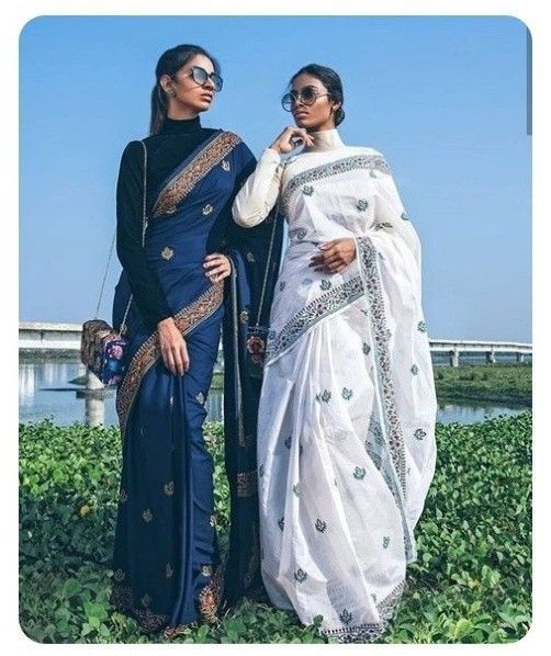 Ajrakh Modal Saree with Tussar Pant & Shirt- Indo-Western Style – Dharang