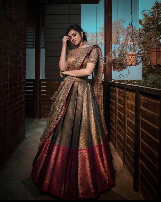 Days Of Graceful Fashion 🌼 I believe vintage, old school glamour is to be  preserved as a… | Lehenga saree design, Half saree designs, Indian saree  blouses designs