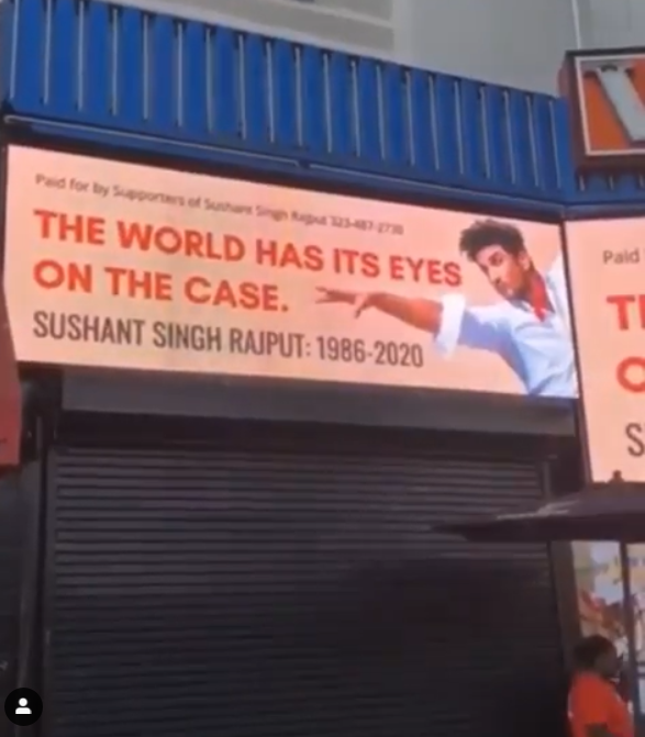 Justice for Sushant Singh Rajput billboard in Hollywood