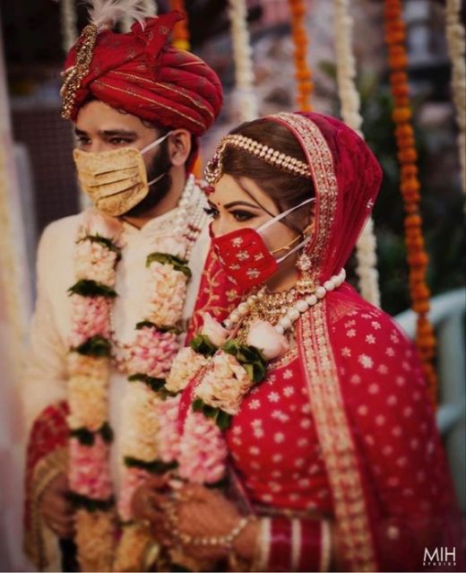 Modern Indian brides match face mask with their attires