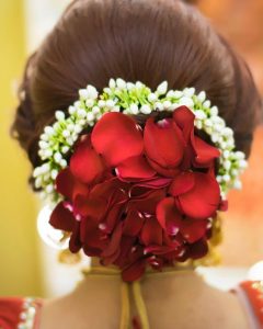 Rose petals to highlight bridal buns