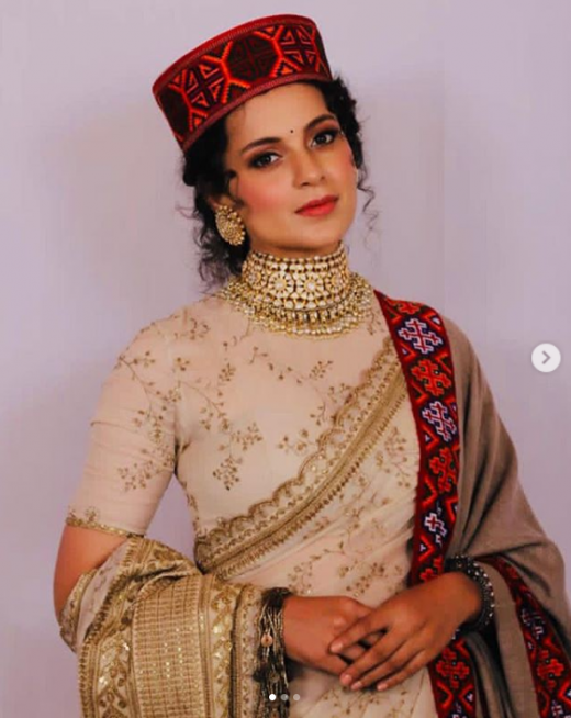 Kangana Ranaut dressed in Pahari cap and Kullu shawl for her brother's wedding recption