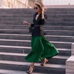 How to style a green pleated skirt for winters