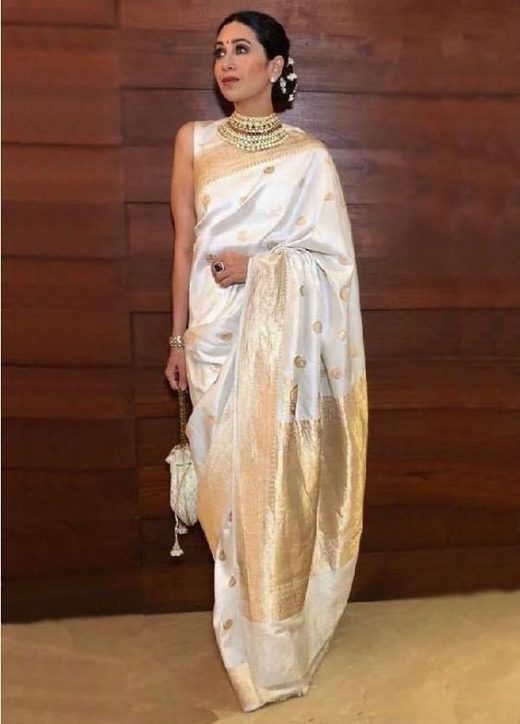 How to style a white and gold silk saree