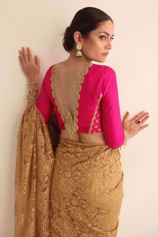 This sari blouse, long sleeves and the neckline are so elegant!  Saree  blouse designs, Pattu saree blouse designs, Blouse neck designs