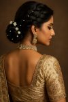 Bun hairstyle with fresh flower detailing