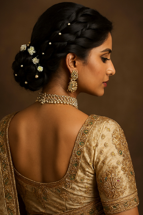 Bun hairstyle with fresh flower detailing