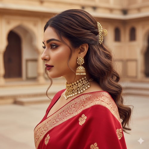 Hairstyle ideas for red silk saree Threads WeRIndia
