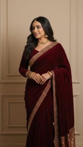 How to wear a plain velvet saree Threads WeRIndia