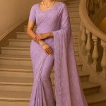 Lilac Purple Sequence Embroidery Party Wear Saree Threads