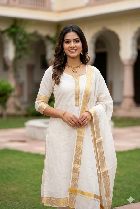 White Mangalgiri Kurta Salwar Designs